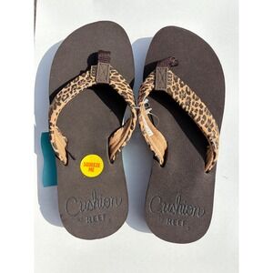 Reef Cushion Breeze Leopard Print Flip Flops Womens 5 Brown Sandals